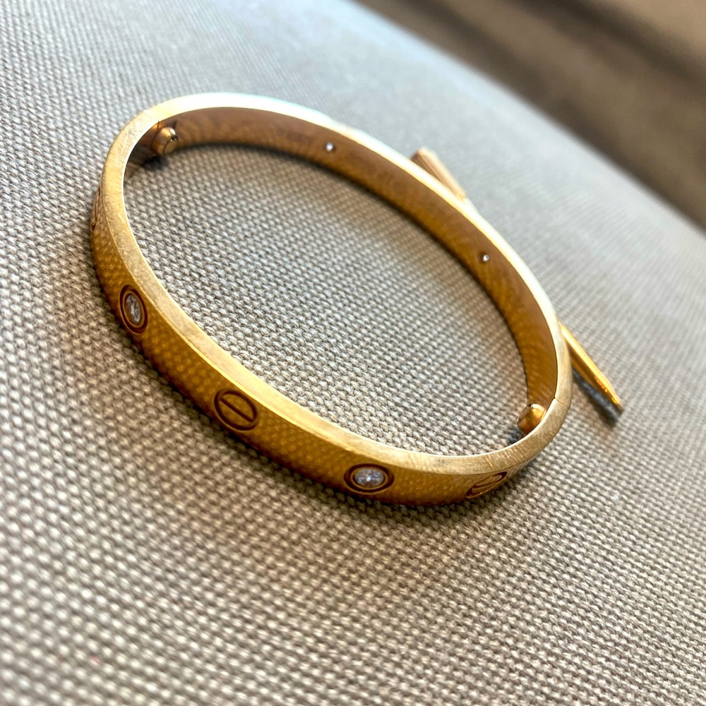 CARTIER 18k Rose Gold 4 Diamond Love Bracelet